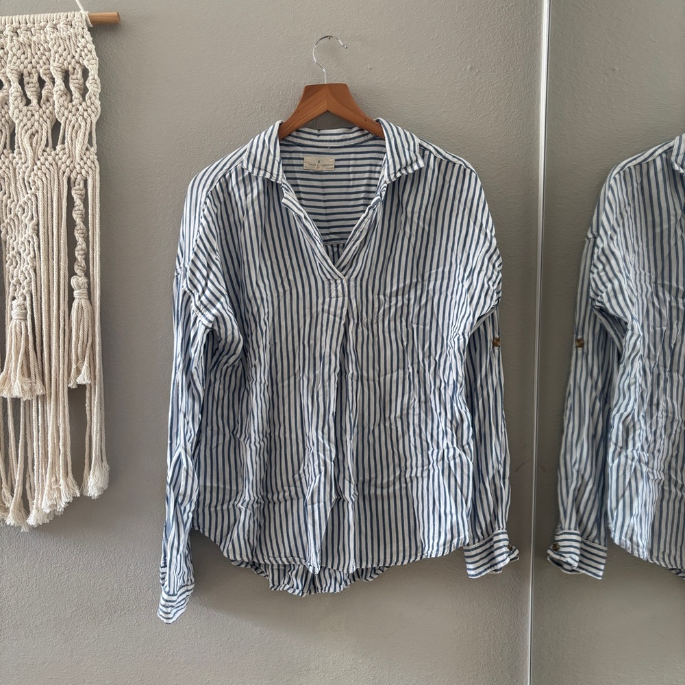 Navy and White Striped Casual Shirt